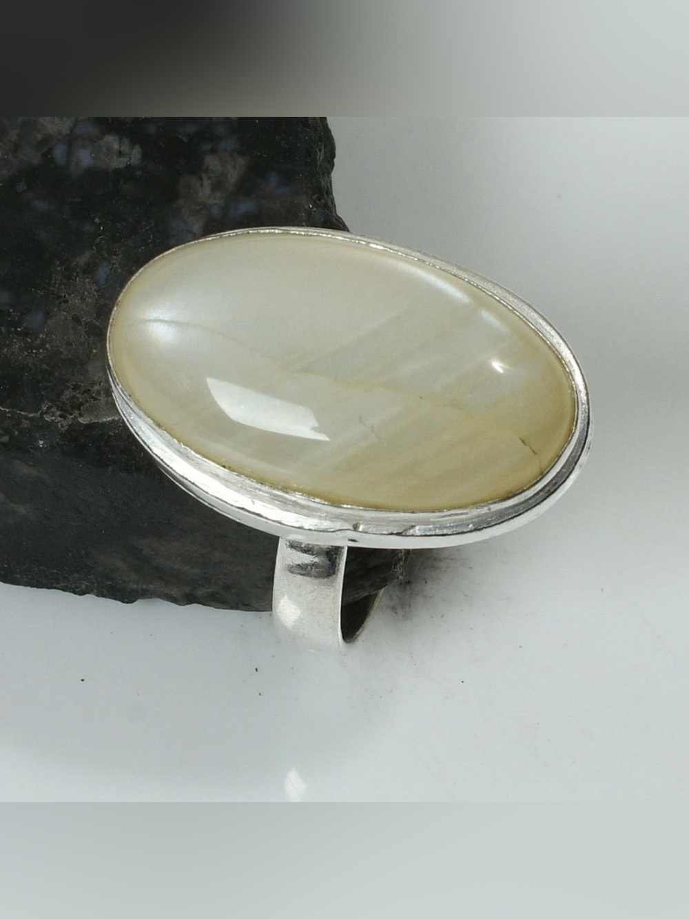 Moonstone Gemstone Ethnic Handmade Ring Size-9.25